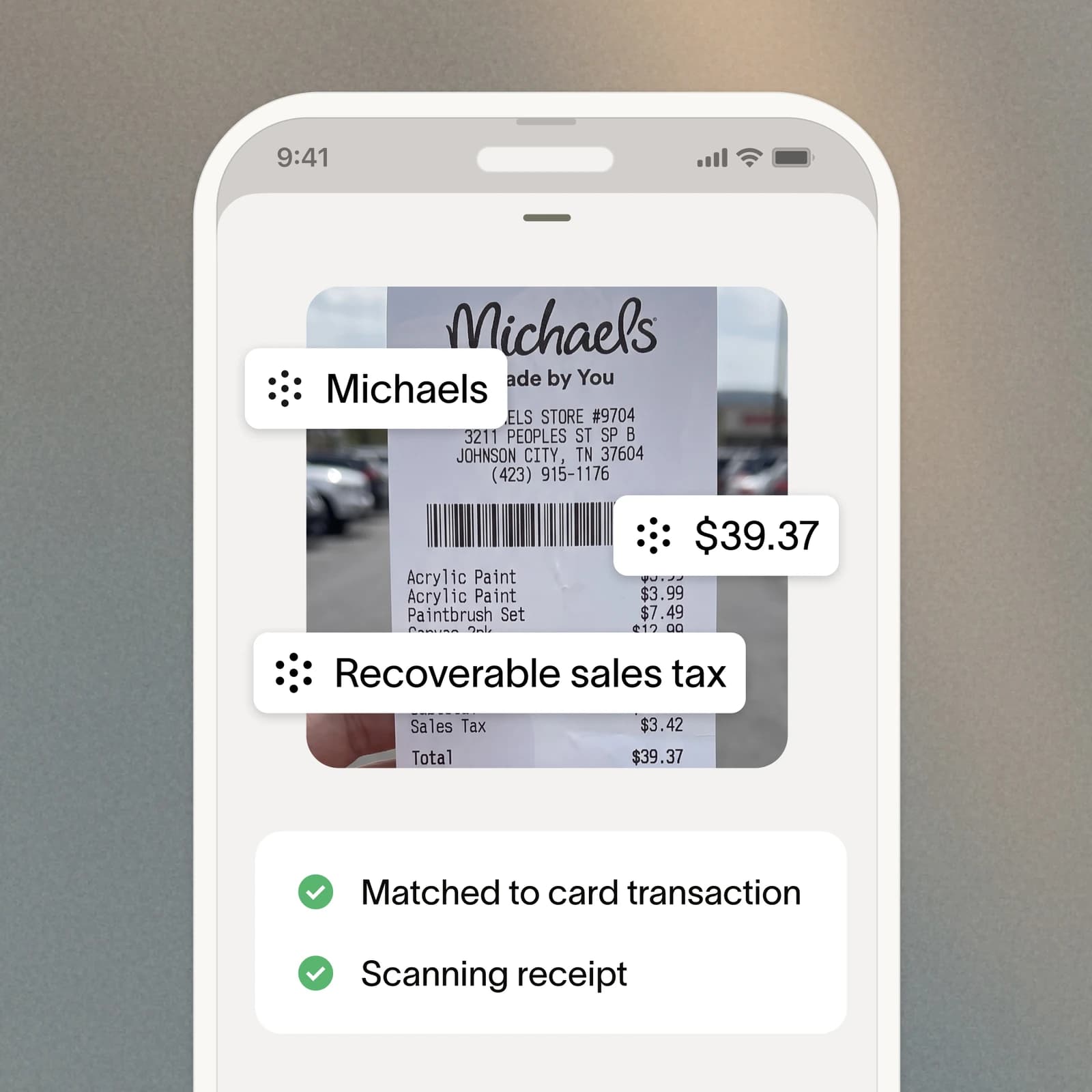 Ramp scanning a receipt and flagging recoverable sales tax