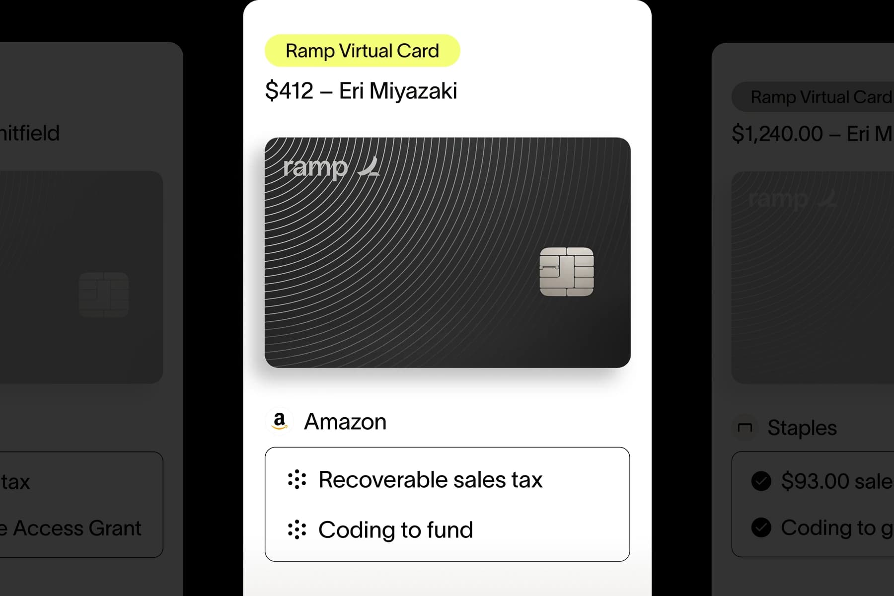 Ramp virtual card transaction coded to a fund