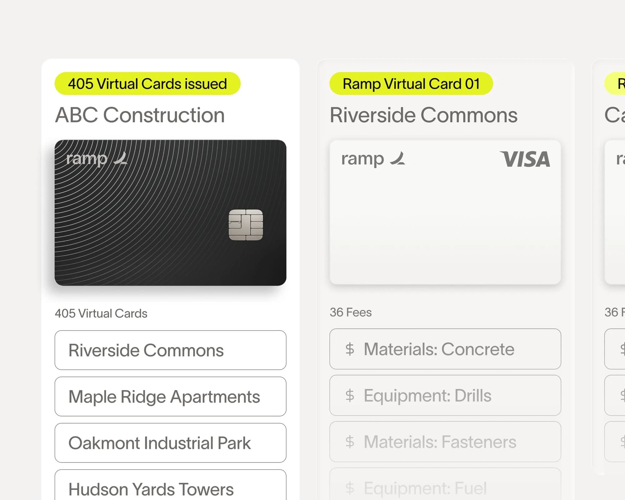 Construction virtual cards scoped to specific projects