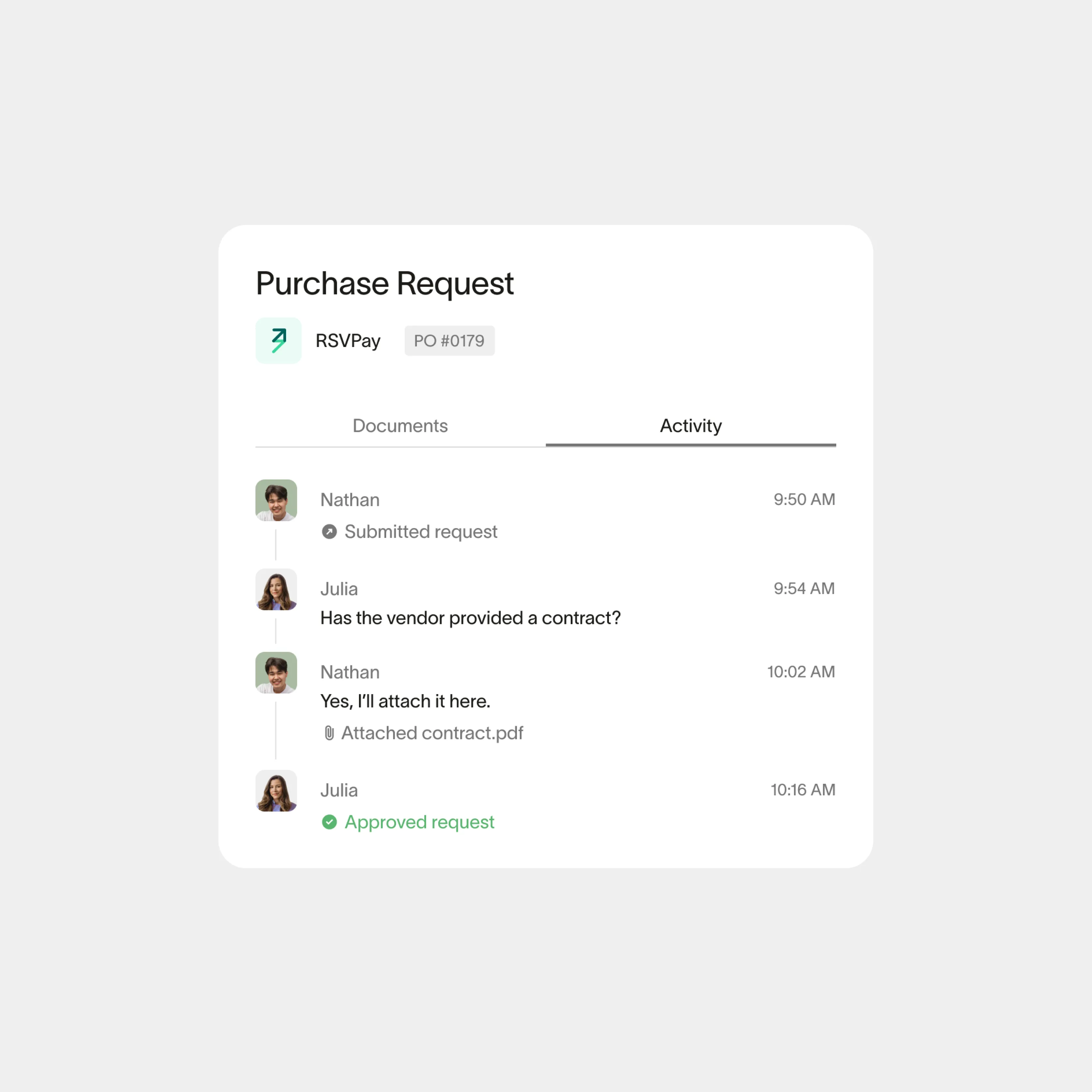 Stakeholder collaboration lives inside the purchase order.